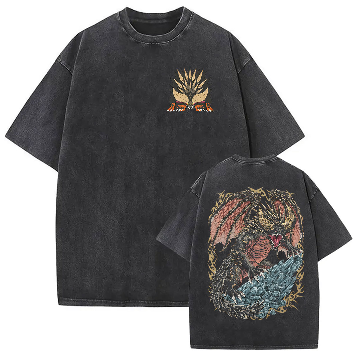 Retro Gaming T Shirt - T-shirts graphiques vintage délavés Monster Hunter