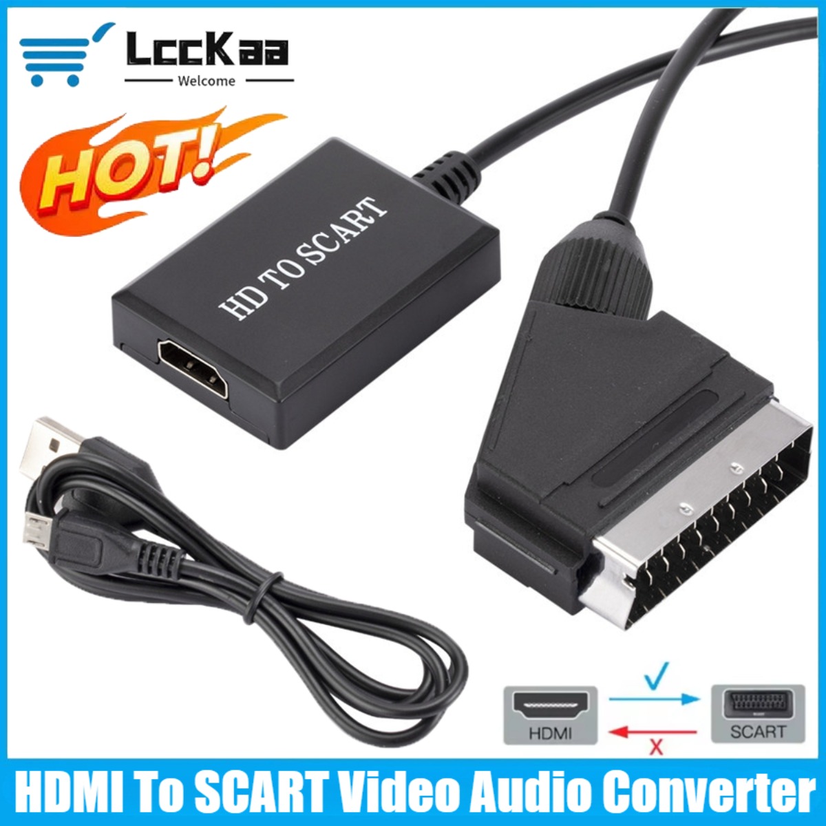 Scart To Hdmi - LccKaa 1080P adaptateur HDMI vers péritel